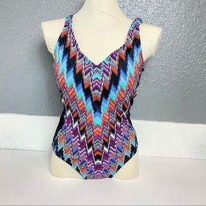 AQUA GREEN MULTI-COLOR PATTERN ONE-PIECE SWIMSUIT